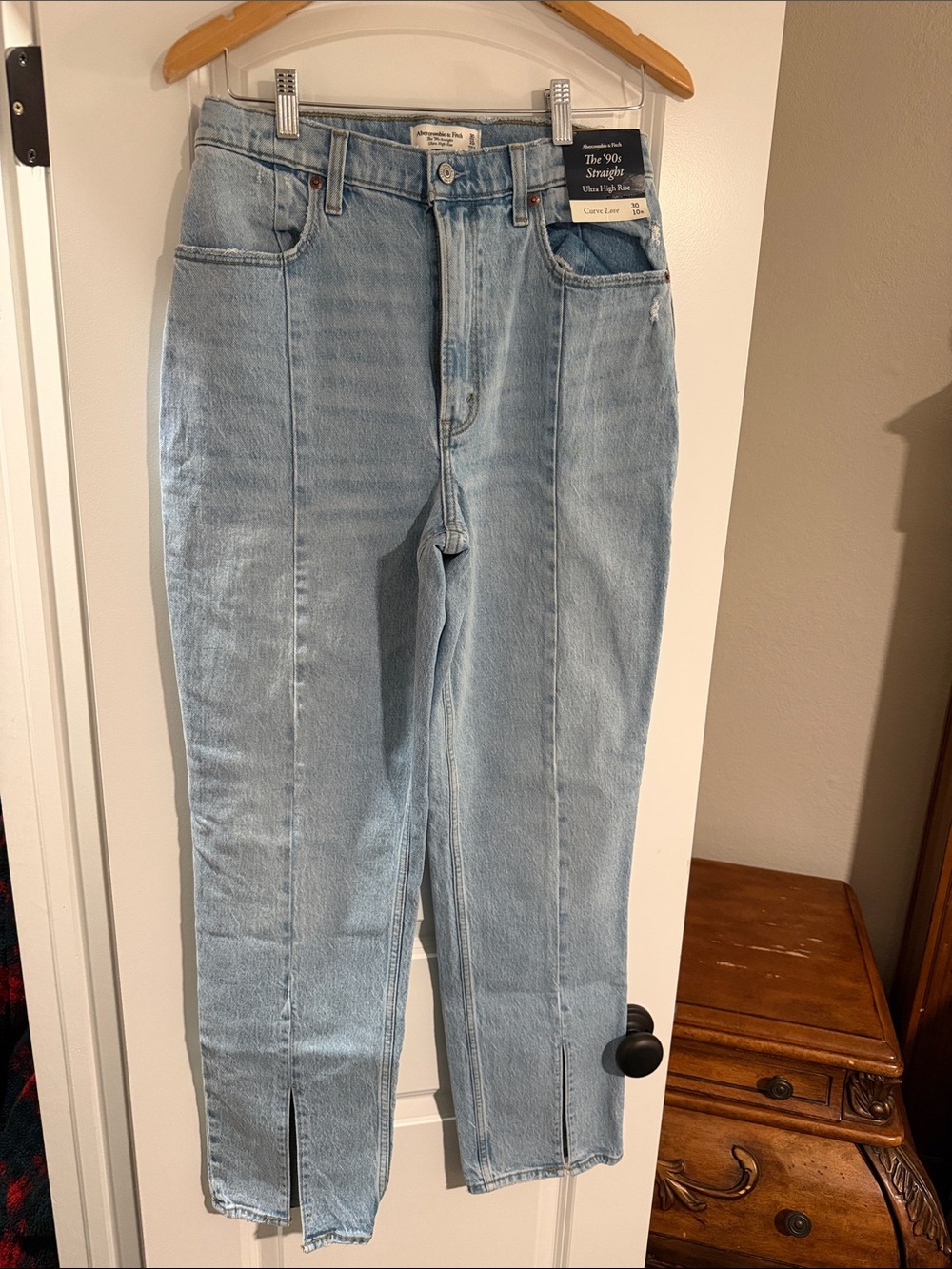 Abercrombie & Fitch Light Wash Straight Leg Jeans with Ankle Slits